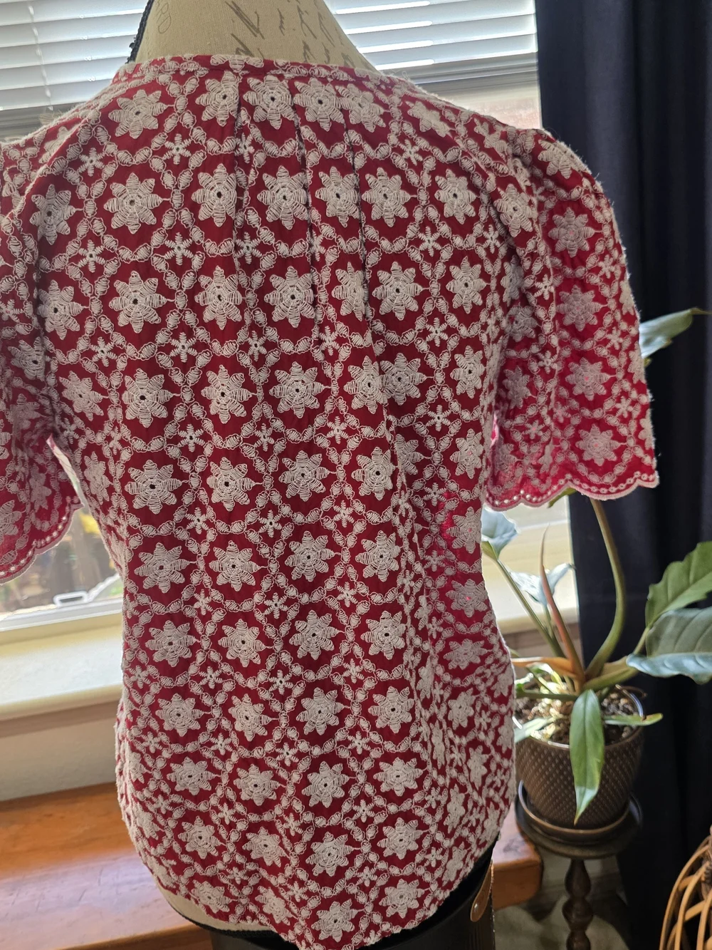 LOFT Boxy Red Floral All Over Crochet Top